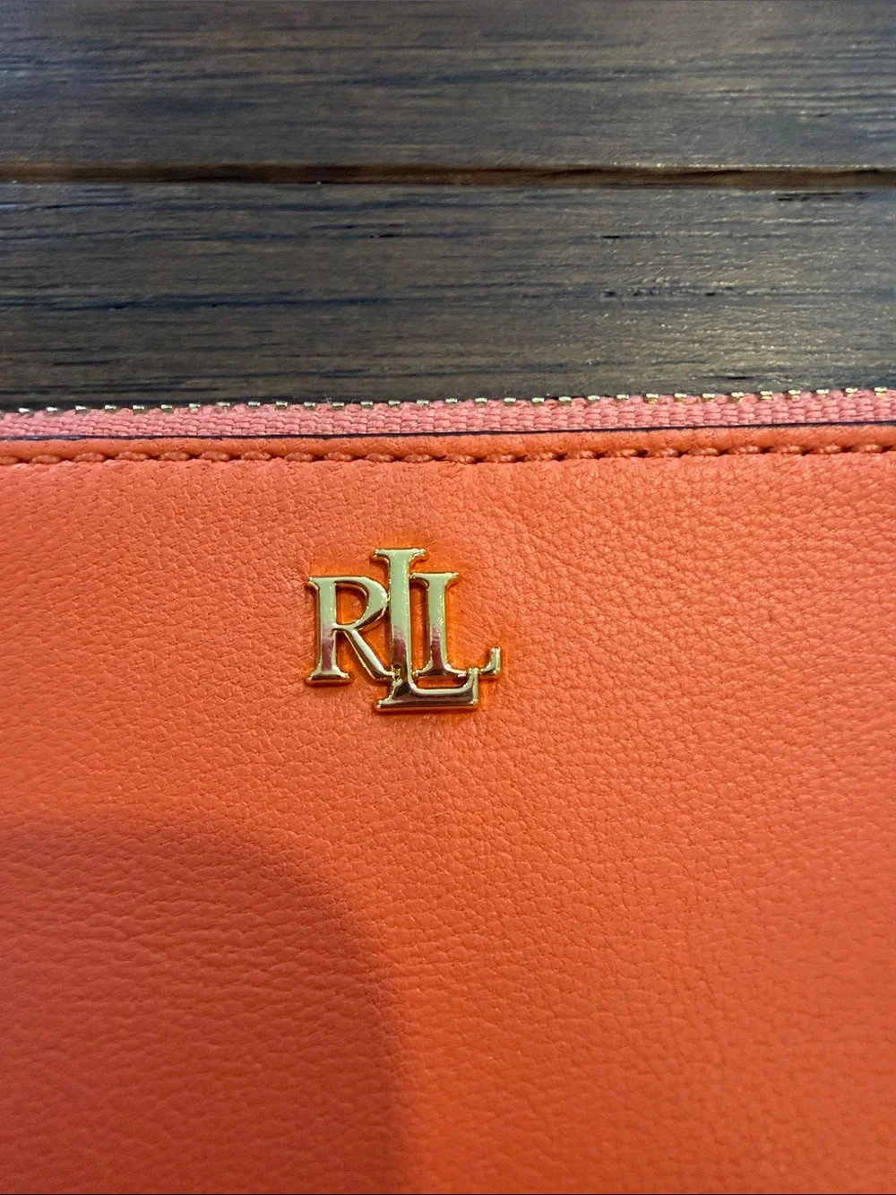 Ralph Lauren Full-grain Leather Key-ring Small Zip Card Case In Orange - C3-207